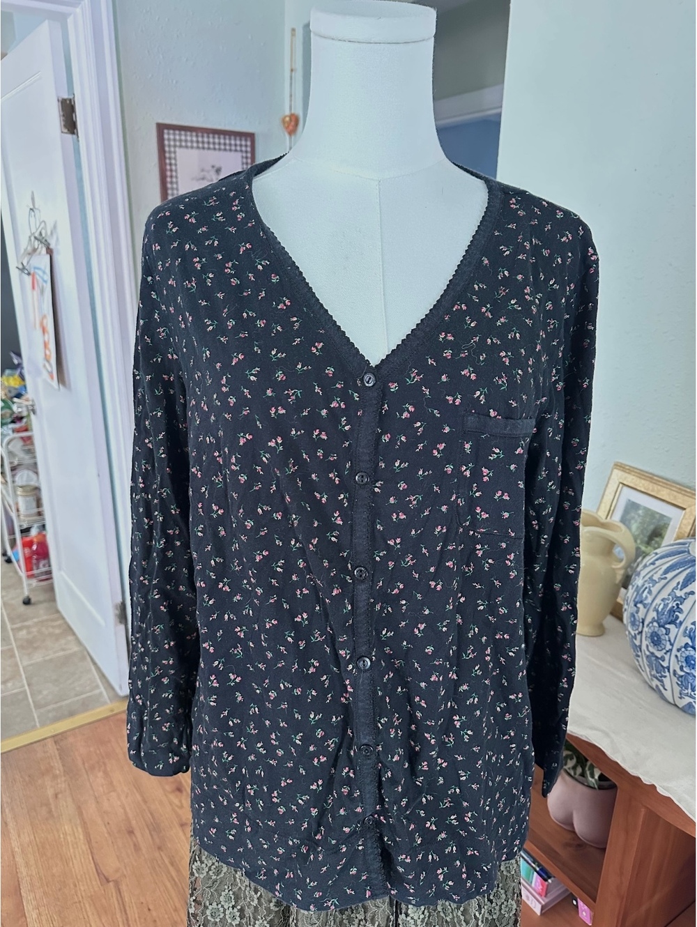 Black Floral Button-Up Long Sleeve